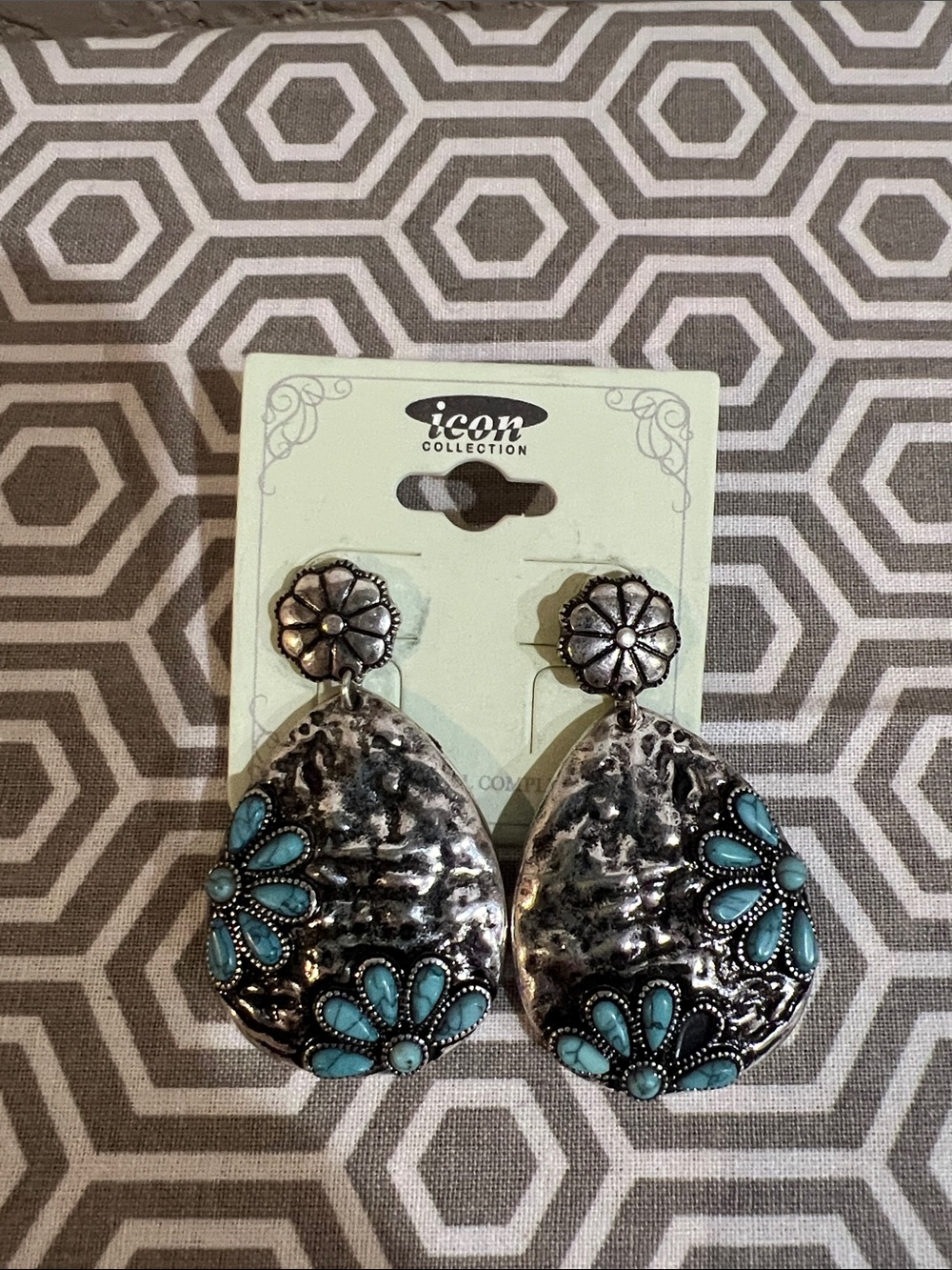 ICON Silver-Tone Earrings with Turquoise Accents